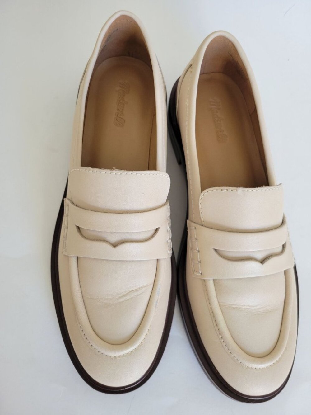 Madewell Women Vernon Ecru Cream Leather Penny loafer size 7 Chunky Preppy - Picture 2 of 8